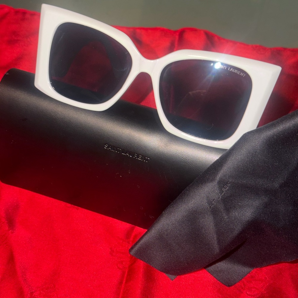 Saint Laurent Bold White Sunglasses with Dark Lenses